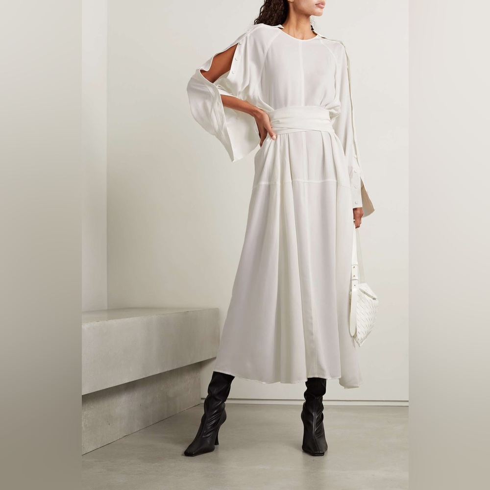 $1690 PROENZA SCHOULER Belted button-detailed crepe midi dress size4